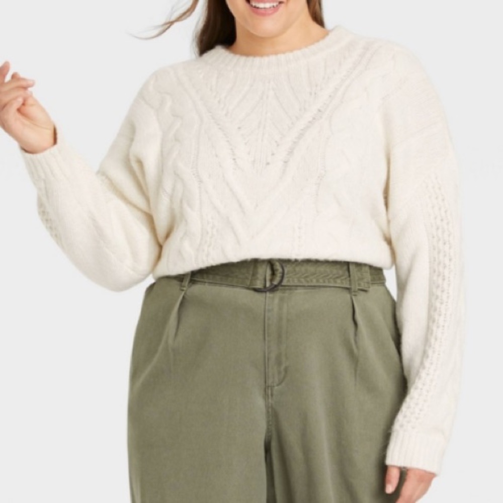 A New Day White Chunky Cable Knit Pullover Sweater Women’s Size Small